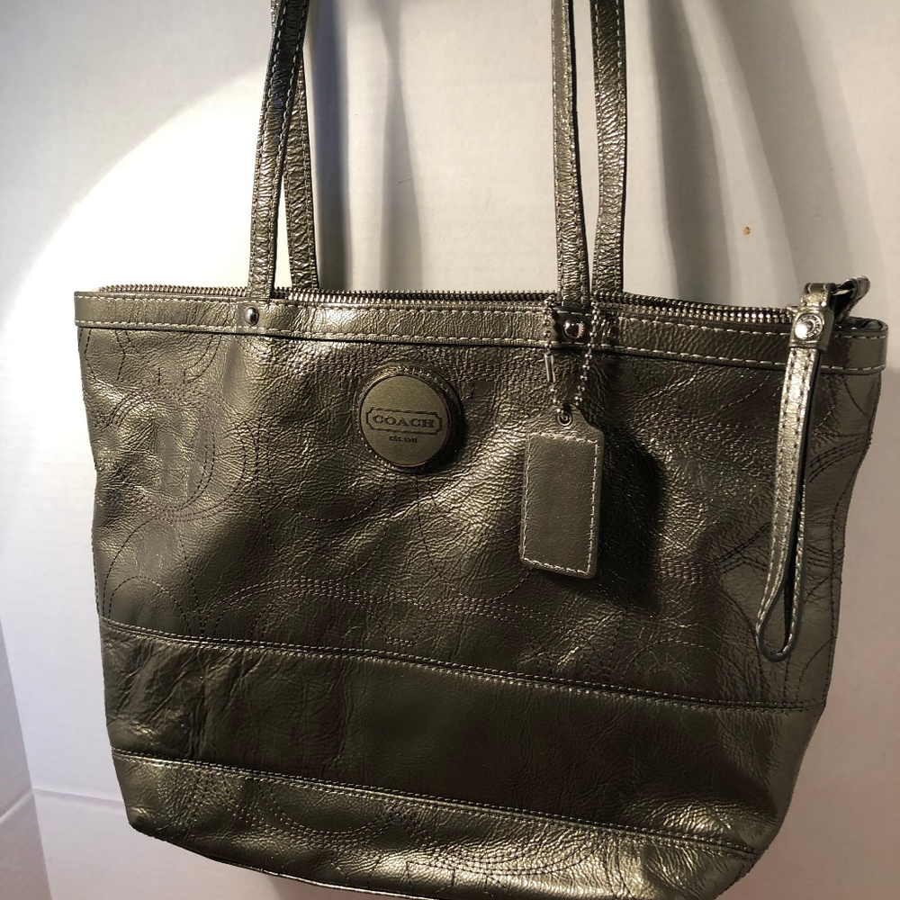 Coach Gunmetal Leather Tote